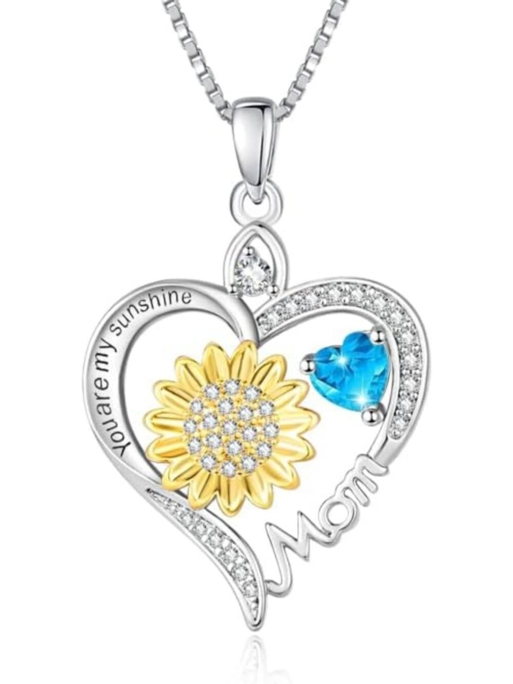 Sunflower Heart Necklace - 18K White Gold Plated, Birthstone Jewelry Gift for